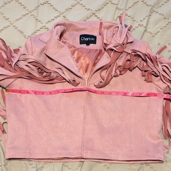 Chartou Women Casual Faux Leather  Motorcycle Fringe Cropped Jacket - Picture 4 of 10